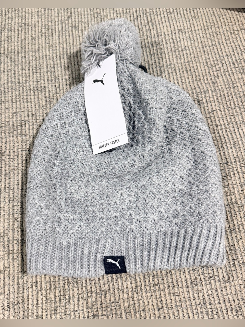 Puma Heather Gray Pom Pom Knit Beanie